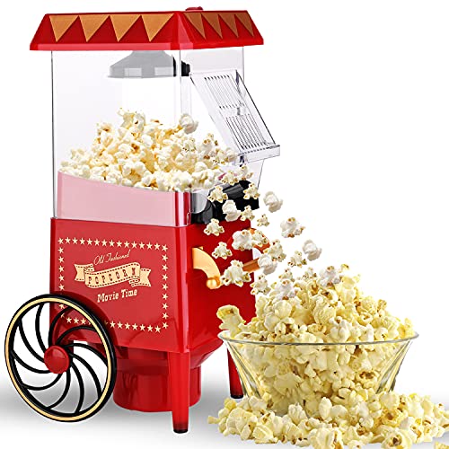 5 Core Popcorn Machine Popcorn Maker with Wheels, 1400 Watts, 120 V, Hot Air Popcorn Popper 12 Cup Retro Vintage Fashioned Style, For Movie Parties and Home Red POP 820